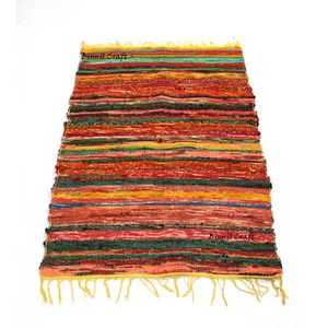 Yellow Braided Chindi Rag Rug 4x6 Feet 100% Recycled Cotton Woven Floor Mat Rug - Picture 1 of 8