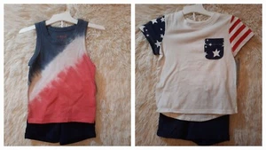 2-NWT Boy Size 12M 2-Piece Short Set Summer Outfit red white blue 4th July stars - Picture 1 of 10