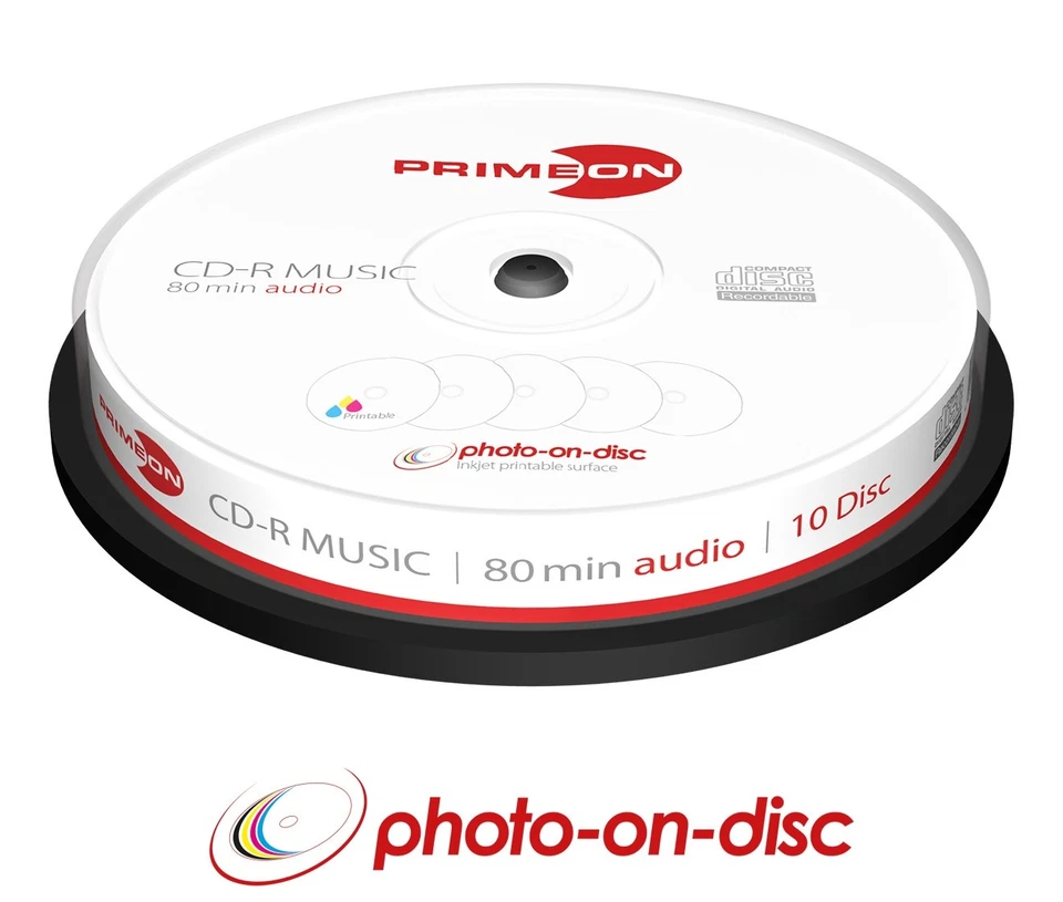 10 Primeon Rohlinge CD-R 80 Min. AUDIO MUSIK Inkjet Fullsize Printable Spindel - Bild 1 von 1