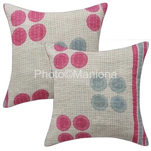 Indian White Polka print Home Décor Cotton Cushion Covers Handmade Room Pillow - Picture 1 of 4