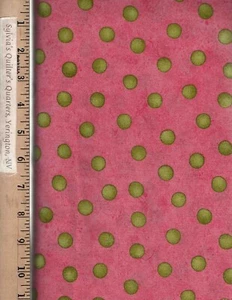Green Dots on Pink 100% Cotton FABRIC priced by the Yard - Picture 1 of 1