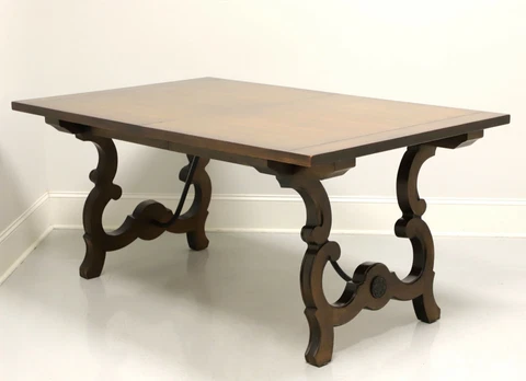 Mid 20th Century Walnut Spanish Baroque Style Trestle Dining Table Cover