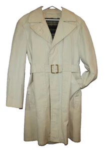 Johnny Carson Trench Coat Men's 38 Ivory Vintage 38 Wool Lining Belted Jacket - Picture 1 of 20