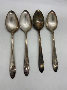 Set Of 4 Queen Bess Tudor PLATE Oneida COMMUNITY Spoons Silverware Flatware - Picture 1 of 8
