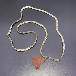 Pendant & Chain Pink Agate Polished Natural Stone Re-enactment Prop Medieval - Picture 1 of 6