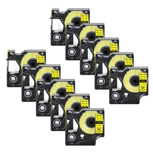 10PK Black on Yellow 18431 3/8" IND Vinyl Label Tape for Dymo Rhino 5200 4200 - Picture 1 of 10
