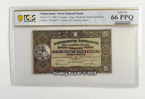 SWITZERLAND - 1946 - 5 Franken - see full details below - PCGS 66 PPQ GEM Unc. - Picture 1 of 2
