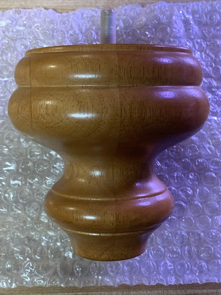 Furniture Leg 5”H X 4-3/4” Dia. Sofa Bun Solid Oak / Light Mahogany Finish - New - Image 1 of 4