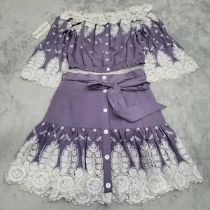 Miguelina Violet Flared Set Skirt And Top with Eyelet Lace Trim Women's Sz S - Picture 1 of 7