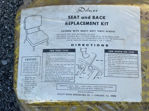 NOS DELUXE Vinyl Kitchen Chair Seat & Back Replacement Kit Sealed Cover