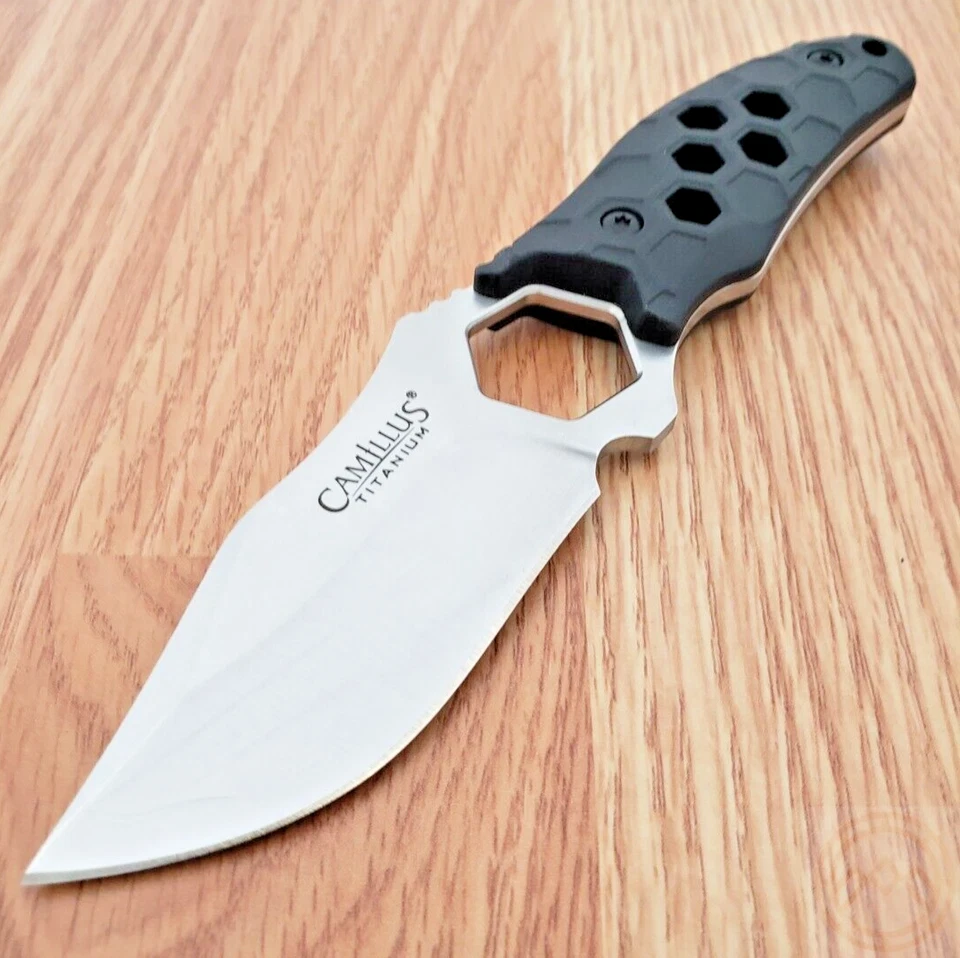 Camillus Comb Fixed Knife 420 Steel Blade Black Glass Filled Nylon Handle 19489