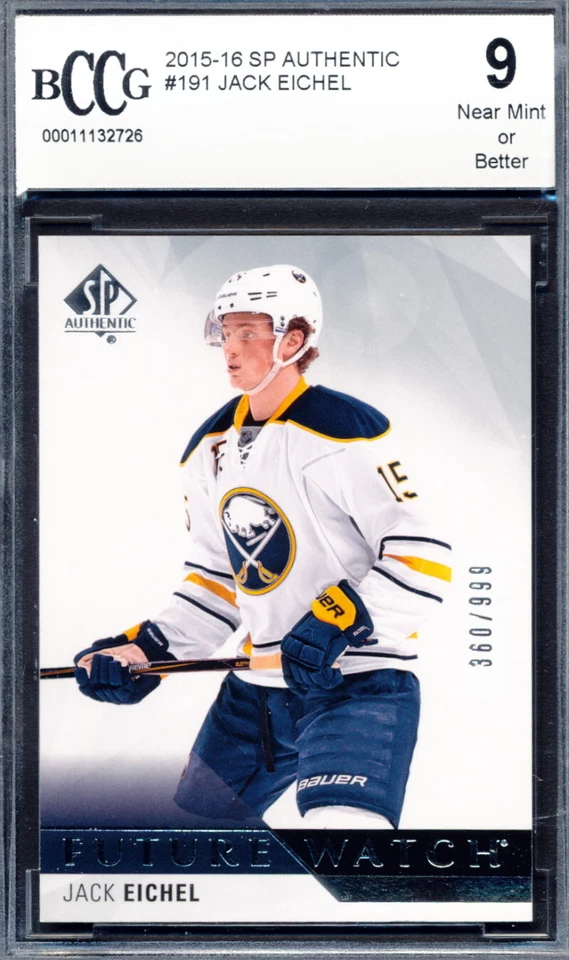2015-16 SP Authentic Future Watch /999 Jack Eichel Rookie Card Graded BCCG 9 - Image 1 of 1