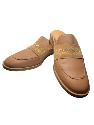 Sundance Mules Embroidered Tan Leather Made in Spain Size 38 US Size 7.5-8 - Image 1 of 4