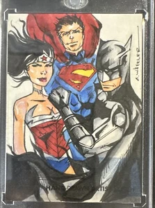 2012 DC Comics handgezeichnete Kunstkarte 1/1 Superman Batman Wonder Woman von A Wheeler - Bild 1 von 2