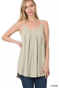 Women's Sleeveless Tank Top Pleated Flowy Tunic Cami Top Light Sage Size Large - Picture 1 of 4