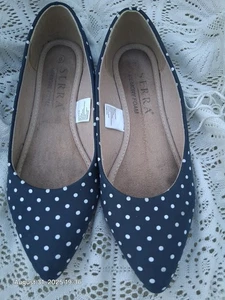 Zapatos planos sin cordones Serra de espuma viscoelástica para mujer azul marino blanco lunares nuevos sin etiquetas talla 8 - Imagen 1 de 6