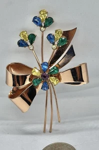 Broche Esterlina Vintage Multicolor Flores Lágrima Arte Vidrio CORO Vermeil - Imagen 1 de 10