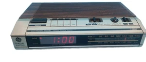 Vintage Postmodern 80s 90s GE Electronic Digital Clock Radio 7-4634B Wood Grain - Picture 1 of 10