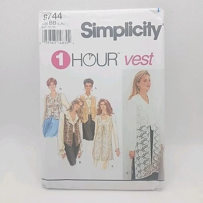 Simplicity 8744 Misses' Easy Vests In 5 Styles Sewing Pattern Size L-XL Uncut. - Image 1 of 4