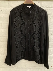 Reiss Karina Black Broderie Anglaise Eyelet Lace Embroidered Blouse Shirt 10 M - Picture 1 of 6
