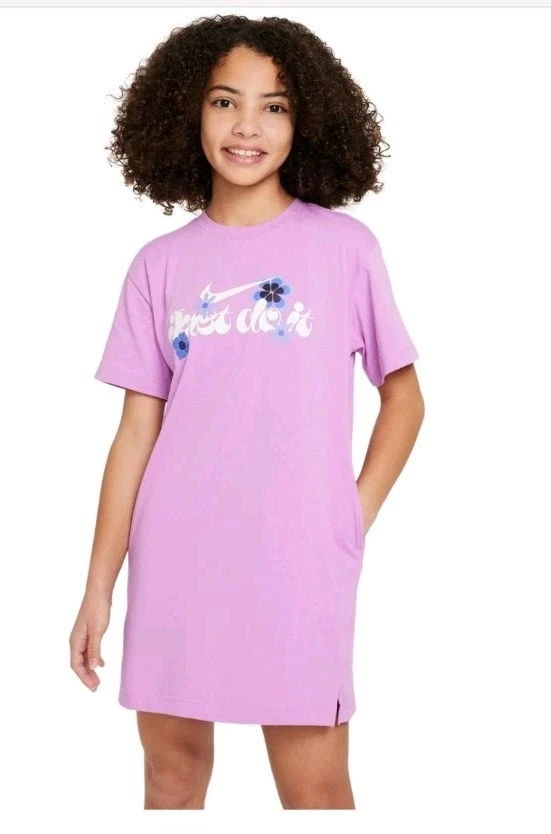 Nike Big Girls Sportswear Cotton T-Shirt Dress Size XLarge Fuchsia