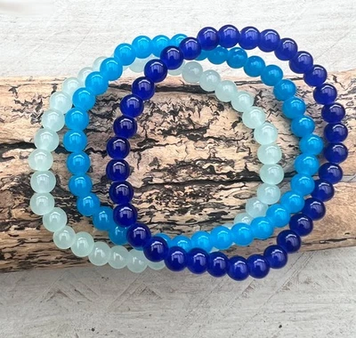 3er Set Glasperlen Armband Perlenarmband 19cm elastisch Jade Imitation 6mm #6 - Bild 1 von 2