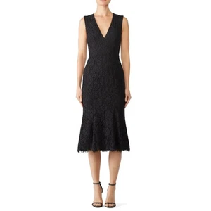 Fame and Partners Dress Womens 2 Bianca Trumpet Midi Black Lace Elegant Formal - Picture 1 of 10