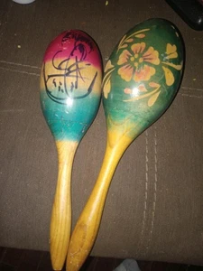 Vintage handbemalte Holz Maracas Percussion Mexiko Südamerika - Bild 1 von 2
