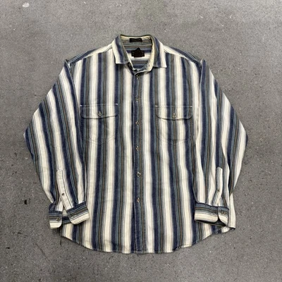 Vintage Eddie Bauer Canvas Shirt Mens Button Down Multicolor Stiped Size Large - Image 1 of 4