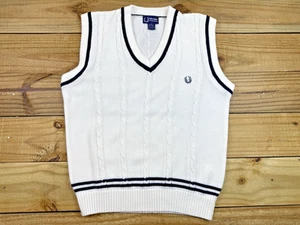 Fred Perry Cable Knit V-Neck Tennis Sweater Vest  Sz L White Navy Blue - Picture 1 of 8