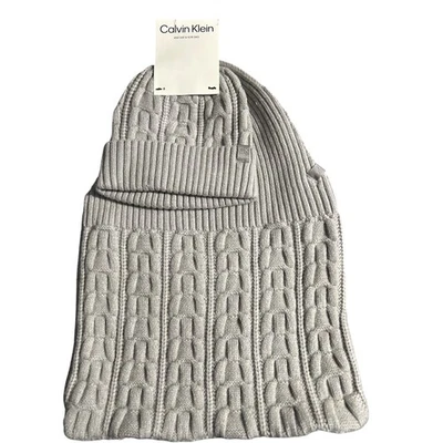 Calvin Klein Matching Gray Knit Hat and Tote Bag Cable Knit Design NWT - Image 1 of 4