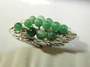 Pin/ Broach with Natural Jade or Jadeite Stone set on Silver marked 950SV - Picture 1 of 9