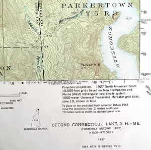 Map Second Connecticut Lake 1927 Topographic Geo Survey 1:62500 22 x 18" TOPO3 - Picture 1 of 2