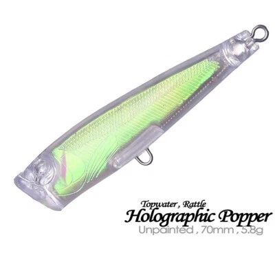 20PCS 7CM 5.8G Topwater Holographic Popper DIY Unpainted Bait Blank Fishing Lure - Image 1 of 4