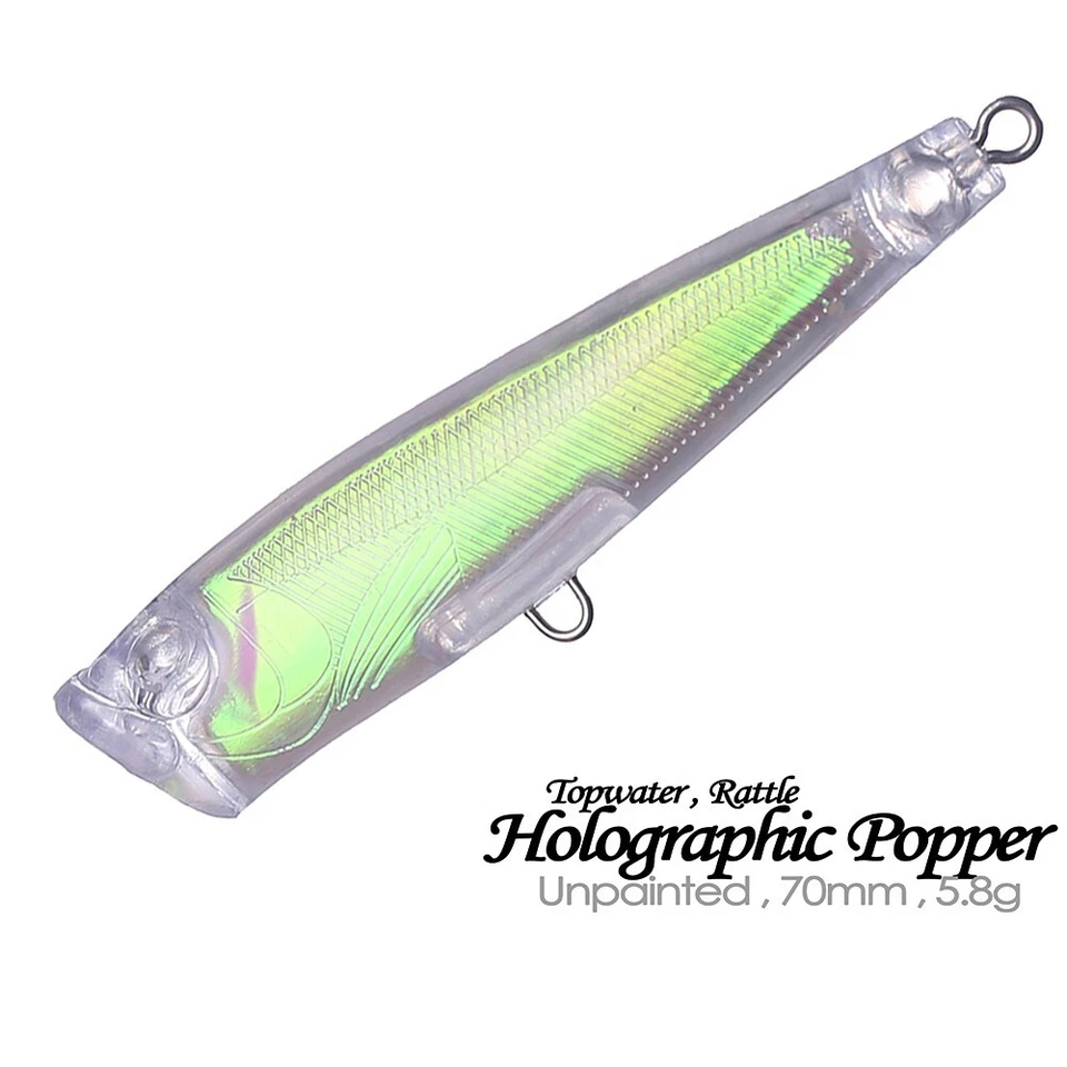 20PCS 7CM 5.8G Topwater Holographic Popper DIY Unpainted Bait Blank Fishing Lure - Image 1 of 4
