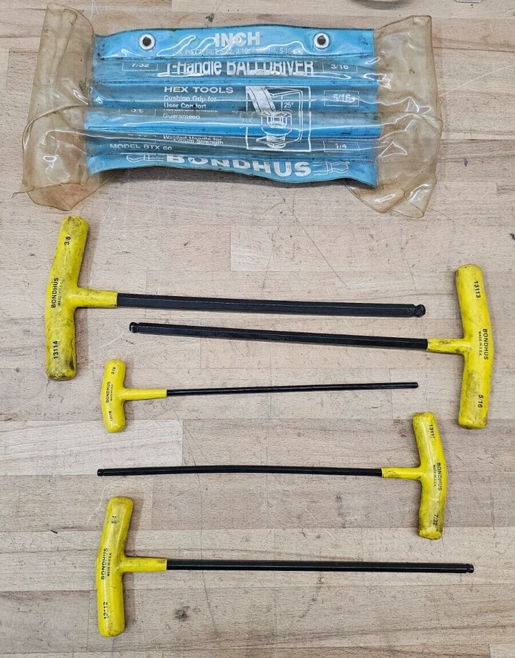 BONDHUS 5pc BTX60 7/32" - 3/8" Size, Black Oxide Finish T Handle Hex Key USED - Image 1 of 4