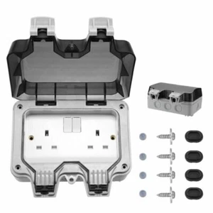 13A 1/2 Gang Waterproof Outdoor Storm Switched Socket Twin Double Outside Use UK - Picture 1 of 24