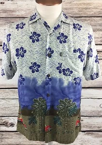 Mens Pineapple Connection Hawaiian Camp Shirt White With Blue Florals Size L - Picture 1 of 5