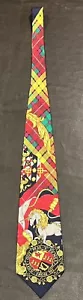 Vintage Gianni Versace Insane Unicorn Tartan Plaid Barocco Silk Tie 58”x3 7/8” - Picture 1 of 8