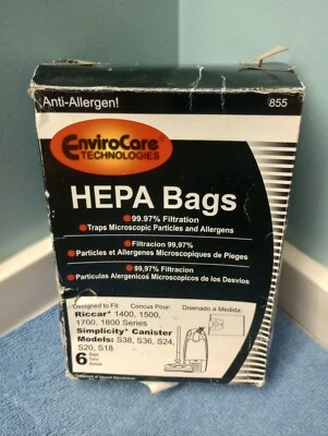 4 NEW  EnviroCare  Riccar  Simplicity Vacuum Bags HEPA Anti Allergen # 855 - Image 1 of 4