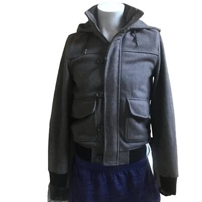 Chaqueta con capucha TopMan gris lana cremallera completa para hombre talla XS Foto 1 de 4