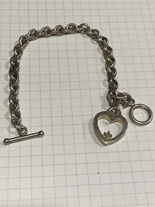 6.25", 6mm, Vtg sterling silver circle link bracelet, handmade heart charm - Picture 1 of 5