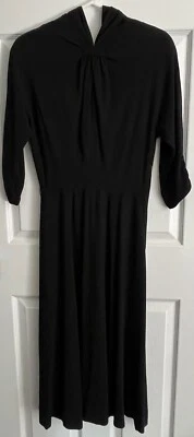 Elegante Vestido Vintage Paul Sachs Original Negro Crepé Años 40 Años 50 MCM LBD Pequeño Foto 1 de 4