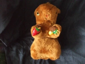 10-1/2" plush red brown squirrel holding fruit - Picture 1 of 7