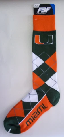 Miami Hurricanes Men's Crew Socks One Size Fits Most Argyle Lineup Cover