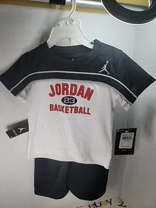Nike Air Jordan Boys Shirt Black/White/Red Print Pants Set Size 12M Jumpman - Picture 1 of 6