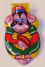 Vintage Japanese Tin Clicker- Monkey Baseball Catcher