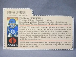 GI Joe Cobra Oficial SOLO TARJETA DE ARCHIVO Espalda Roja Exclusiva de Sears 1983 De colección - Imagen 1 de 3