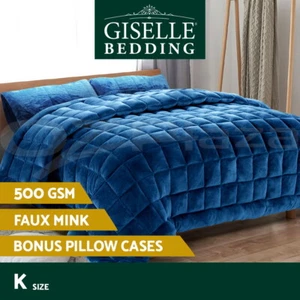 Giselle Faux Mink Quilt Comforter Fleece Bedspread Weighted Throw Blanket King - Picture 1 of 11