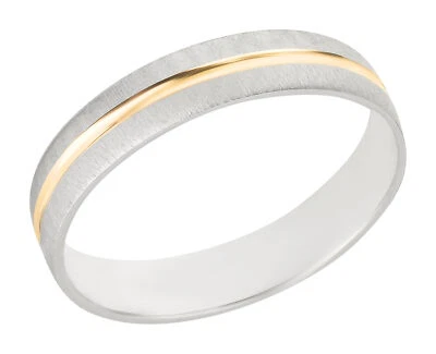 Goldring Trauring 375 Gold bicolor Weißgold matt-gebürstet Verlobungsring 9k - Bild 1 von 4